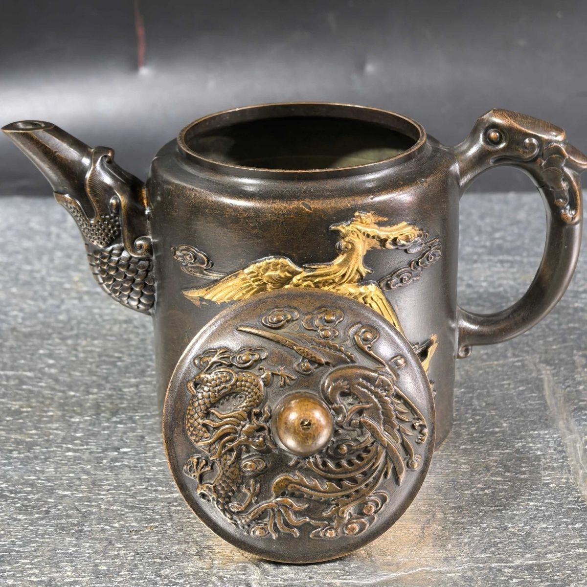Collectible Vintage Wine - Винтажный позолоченный латунный чайник-кувшин с драконом